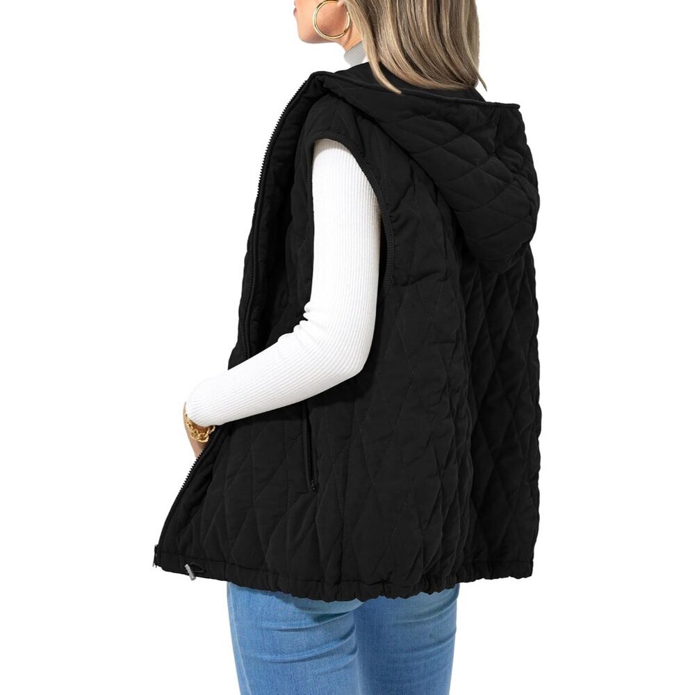Women's Puffer Vest Casual Sleeveless Hooded Zip Up Winter Coat Outerwear